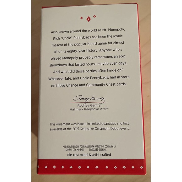 Hallmark Keepsake RICH "UNCLE" PENNYBAGS Monopoly 80th Anniversary LE 2015 NIB, - Picture 2 of 2
